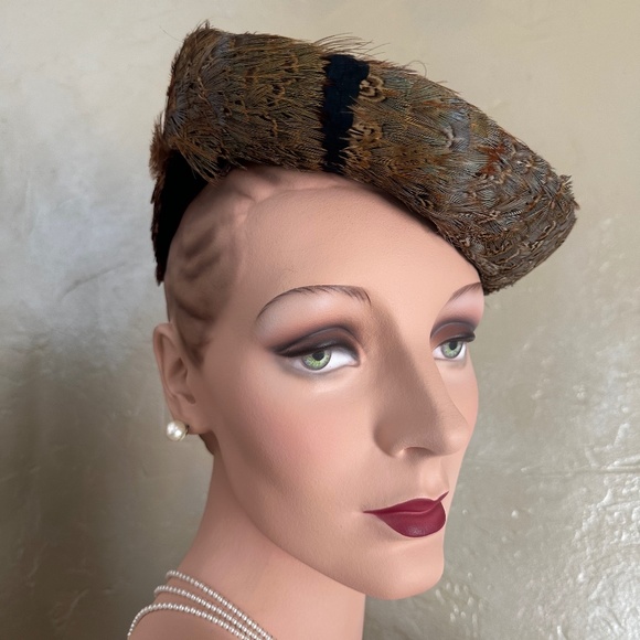 ARTFUL 1940s\' PHEASANT FEATHER TILT HAT + PEARL & RHINESTONE HATPIN main image 8